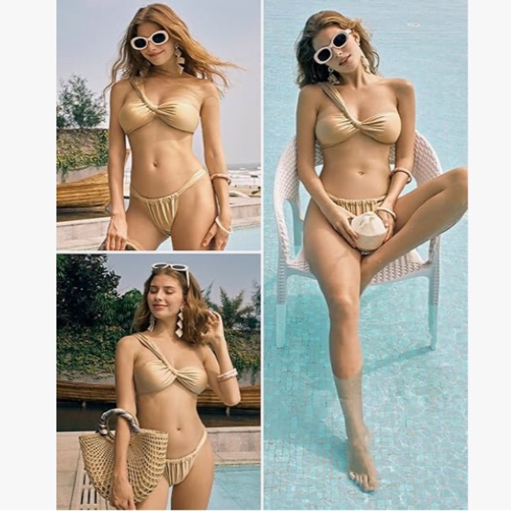 ZAFUL One-Shoulder Bandeau Ruched High-Cut Bikini - Picture 12 of 13
